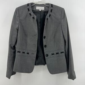 VTG Y2K Jones New York Gray Button Blazer Jacket Round Neck Size 10 Medium